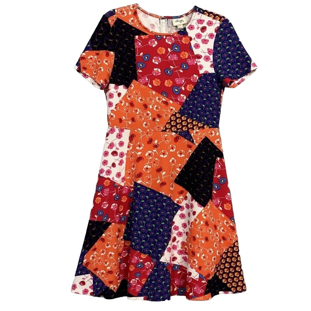 Beige eci Womens Dress 6 Colorful Floral Patchwork Hippie Country Western Boho